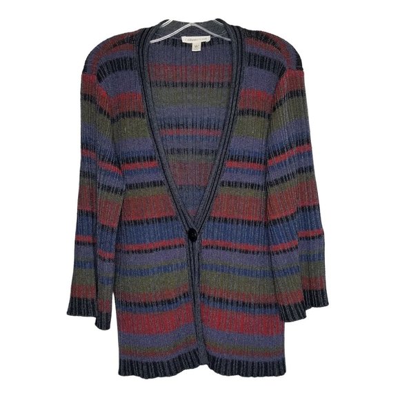 Coldwater Creek Sz L 14 16 Sweater Cardigan Ribbed Knit Flyaway Sweater Jacket - Picture 2 of 6
